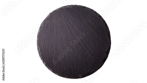 Canvastavla Round dark slate serving platter with natural rough edge, isolated on transparen