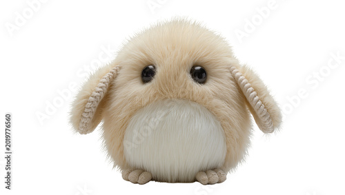 Tableau sur toile Fluffy beige round creature with big black eyes, isolated on transparent backgro