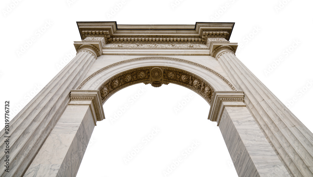 Fototapeta premium Ornate marble archway with fluted columns, isolated on transparent background