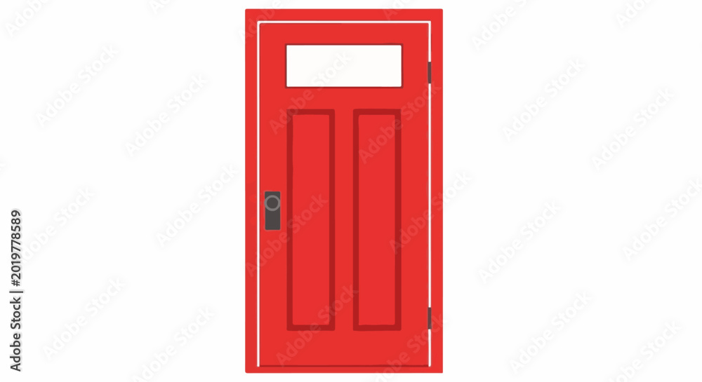 Obraz premium A simple, red wooden door with a glass pane and a dark knob