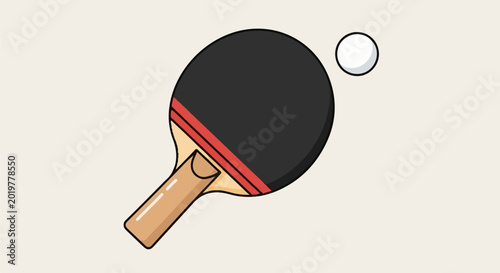 Minimalist illustration of a ping pong paddle and ball on a plain background