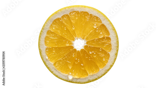 Fotografi Juicy yellow grapefruit slice with water droplets, isolated on transparent backg