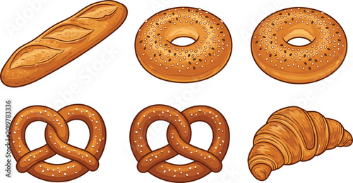 Bild auf Leinwand fresh bakery bread vector illustration set including crispy french baguette sesa