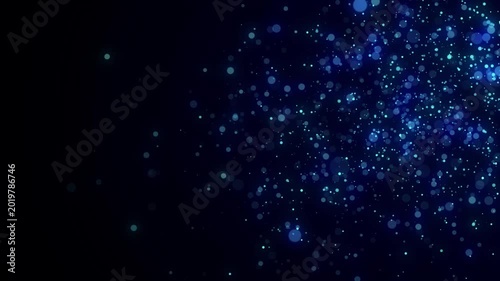 Blue dust particles with bokeh effect. Abstract background of particles. Cosmic galaxy illustration. 3d rendering.