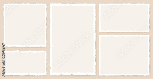 Torn paper frames. Blank ripped note sheets with jagged edges for poster, post, stories, vintage rough memo pieces, scrapbook pages. Vector isolated set