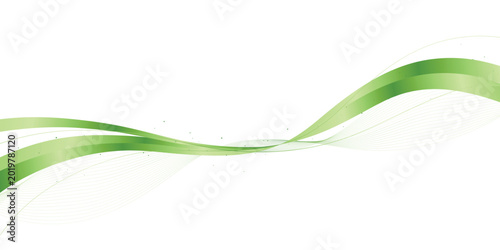 Foto Abstract green wave design with flowing lines and scattered particles on a white background