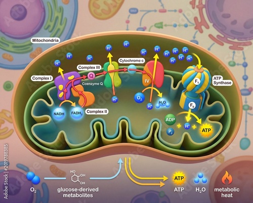 Dynamic 3D Visualization of Cellular Respiration Unraveling Mitochondrial ATP Synthesis and Electron Transport Chain Pathways