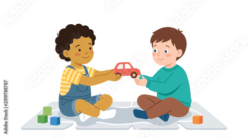 Fotografía Kids Sharing Toy Car