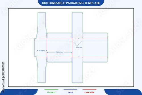 Tableau sur toile Customizable packaging template with die cut dieline, featuring bleed, trim, and