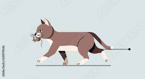 Cat Walking With Mouse in Mouth Illustration
