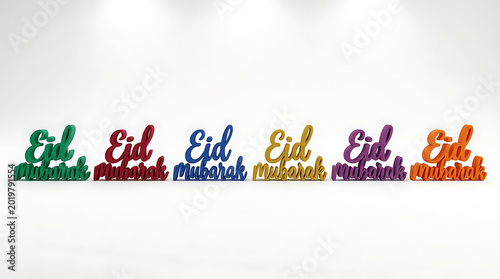 Eid mubarak colorful arabic calligraphy on white background for eid celebration