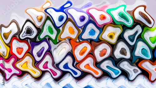 Bild auf Leinwand Rotuladores de colores variados distorsionados en forma de olas, creado con Photoshop