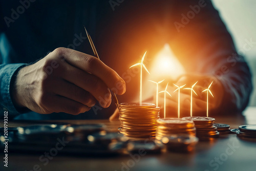 Generative AI Image of Solar Panels and Wind Turbines Producing Clean Renewable Energy