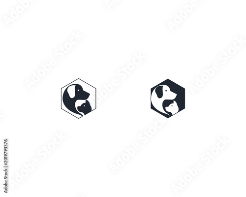 Dog and cat logo design template vector, line of pet logo design suitable for pet shop, store, cafe, business, hotel, veterinary clinic, Domestic animal vector illustration logotype, sign and symbol