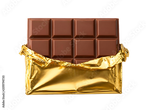Unwrapped Chocolate Bar Isolated on White Background