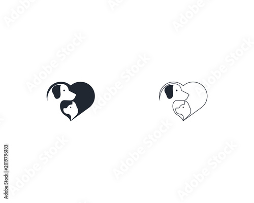 Dog and cat logo design template vector, line of pet logo design suitable for pet shop, store, cafe, business, hotel, veterinary clinic, Domestic animal vector illustration logotype, sign, symbol.