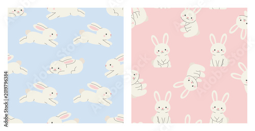 Schilderij op canvas Cute seamless pattern set with bunnies