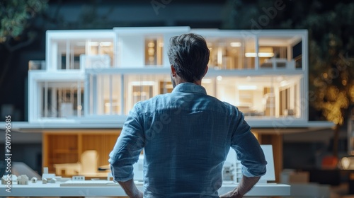 Man looks at architectural model