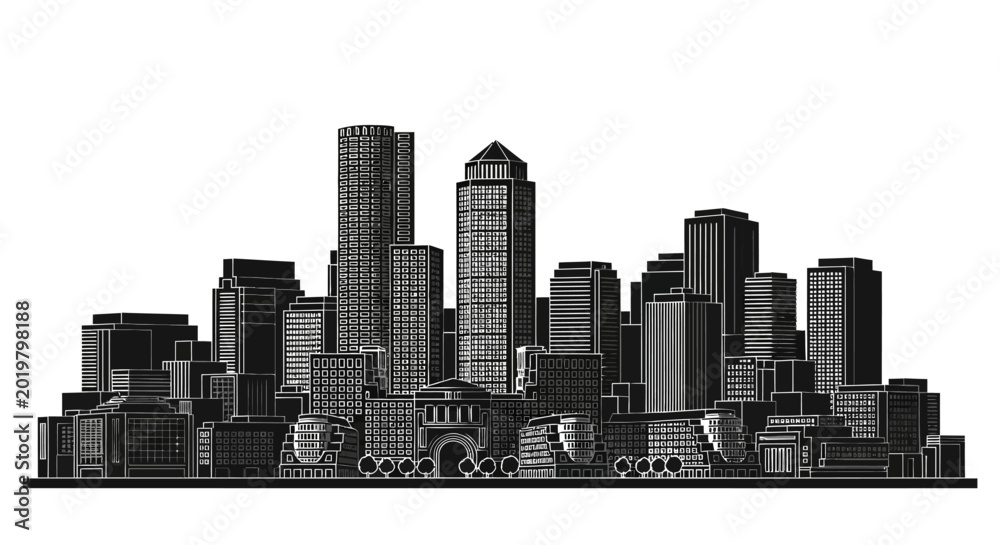 Fototapeta premium Modern City Skyline Silhouette Illustration, Urban Architectural Concept