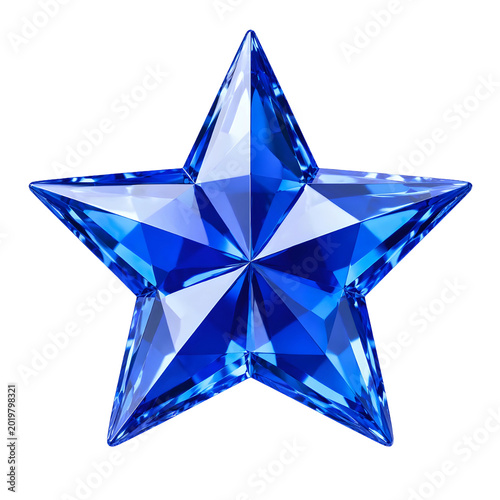 3D Blue Crystal Star Decorative Icon Isolated on White Background