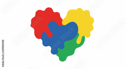 Abstract heart shape formed by four interconnected blobs of color