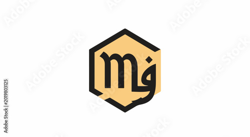 Abstract hexagon with dark gothic-style lettering inside