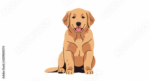 Adorable cartoon golden retriever dog sitting and smiling happily