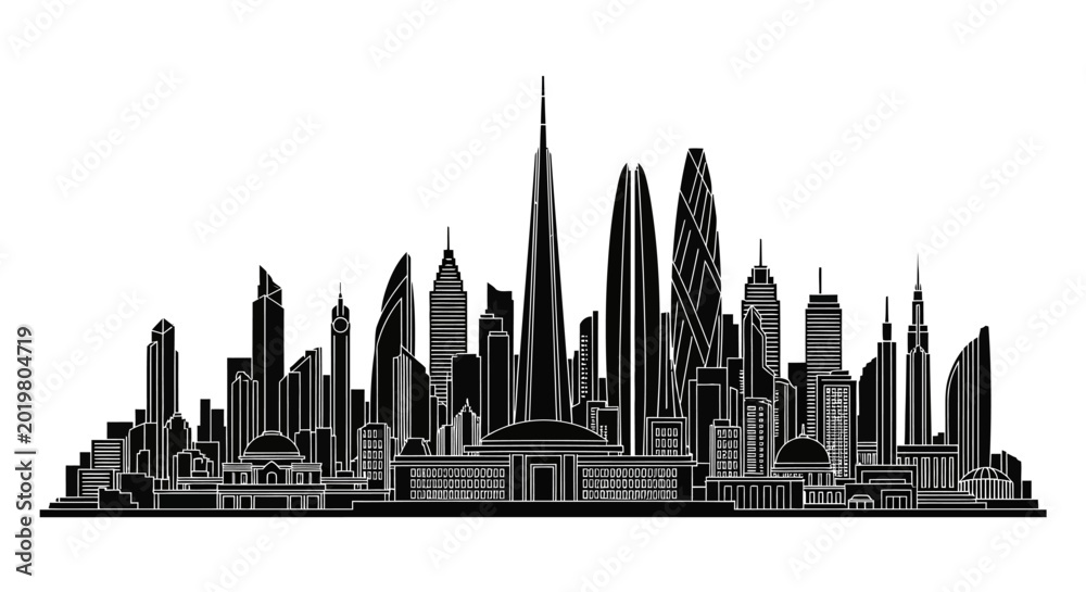Fototapeta premium Dubai City Skyline Silhouette Illustration