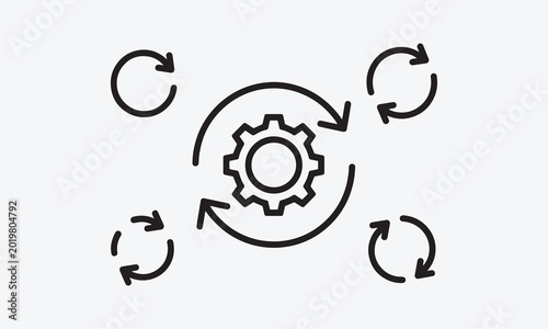 Cuadro en lienzo Sync process, line art icon reload set, circle arrow with gear wheel, recycling