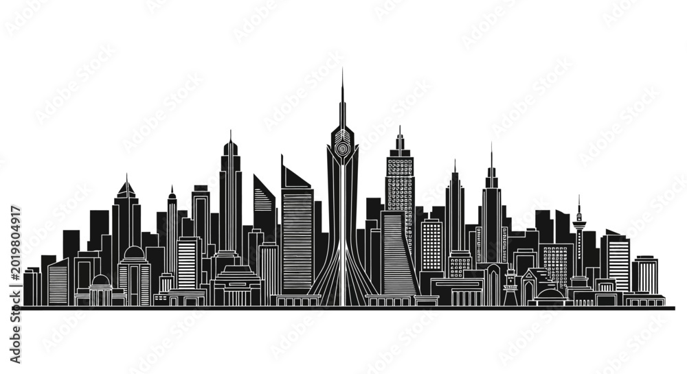 Fototapeta premium Modern City Skyline Silhouette Vector Illustration