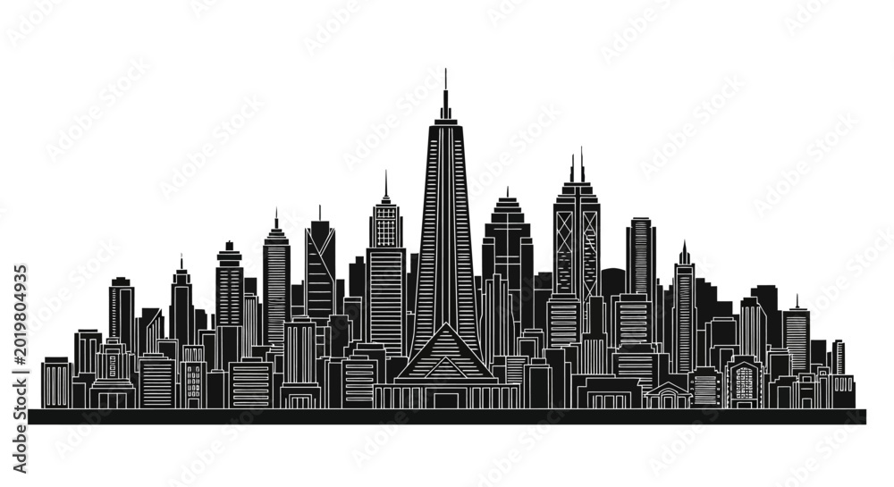 Obraz premium Black City Skyline Silhouette Vector Illustration