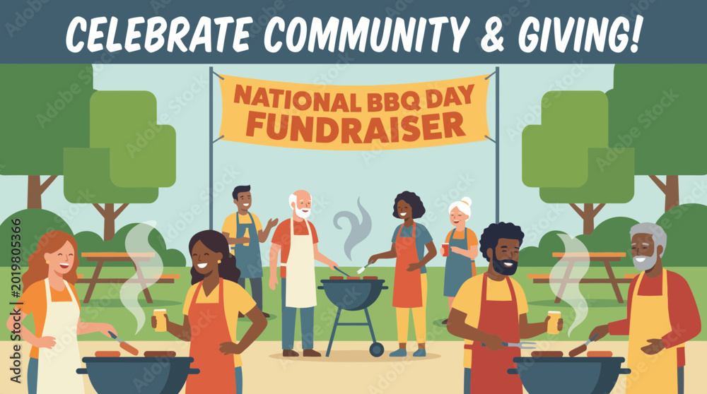 Naklejka premium Diverse Community National BBQ Day Fundraiser Illustration