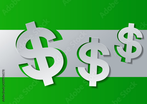 Dollar Sign Cut from White Paper on Green Background