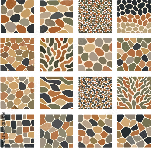 Εκτύπωση καμβά Luxury Organic Pebble Mosaic Seamless Vector Pattern Collection with Scandinavia