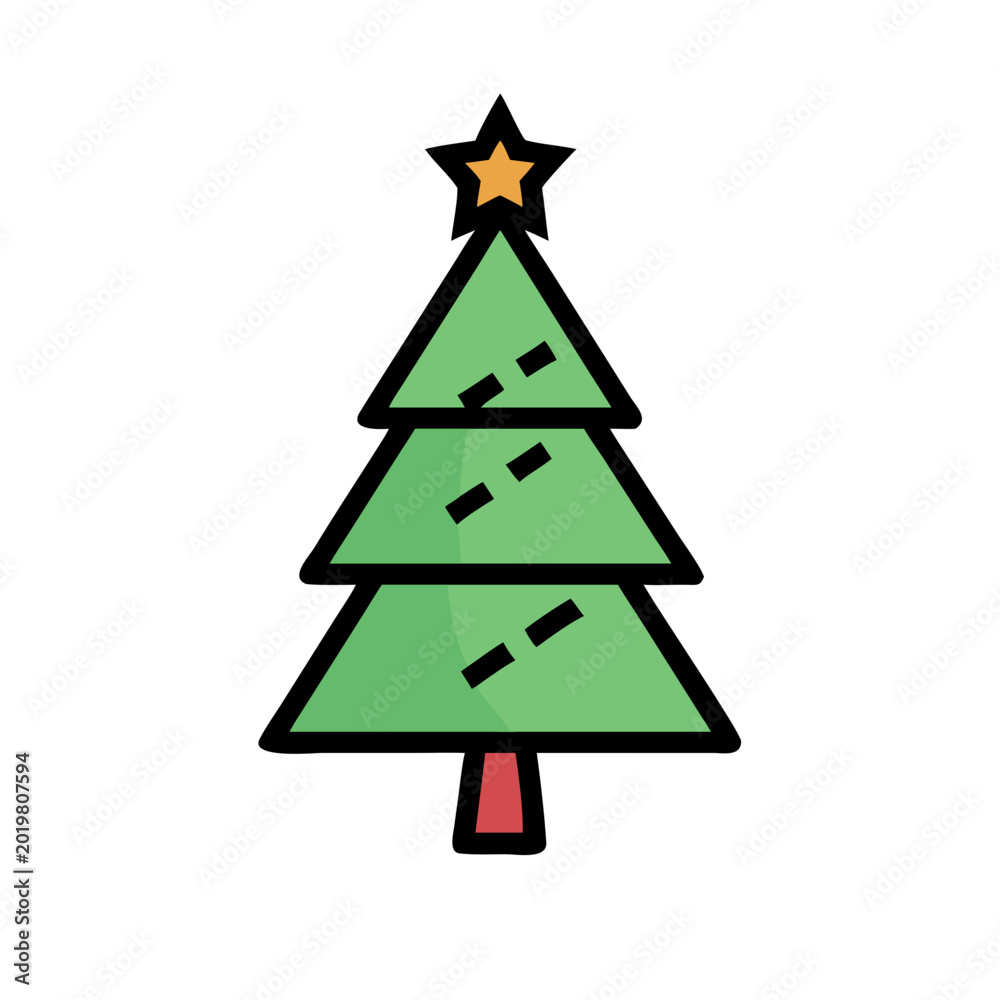 Fototapeta premium Simple green christmas tree with star top vector illustration Vector