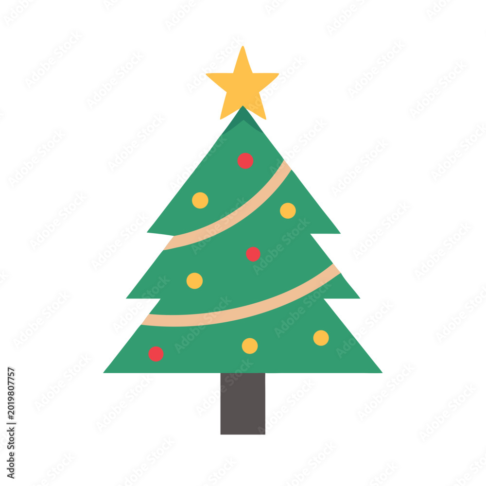 Fototapeta premium Decorative christmas tree with star and ornaments Vector