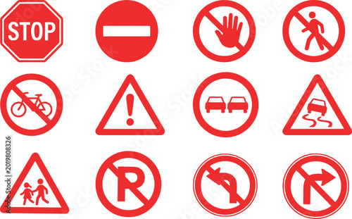 Free Download Collection of red road signs and traffic regulation symbols on white background - GFXLoad