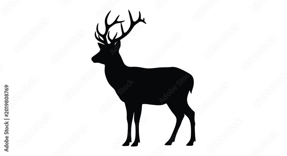 Obraz premium Standing stag with antlers black silhouette high quality