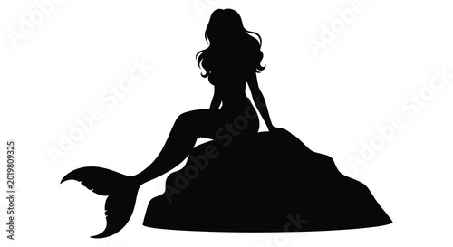 Obraz na płótnie Mermaid sitting on rock black silhouette high quality