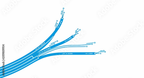 Abstract blue lines with circles branching out on white background