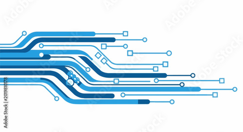 Abstract blue lines with circular and square endpoints on white