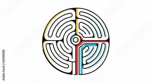 Abstract circular maze with colorful paths