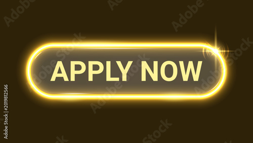 3D Glowing Apply Now Button with Neon Yellow Light Effect, Modern UI Web Banner Call to Action Button, Glassmorphism Vector Illustration