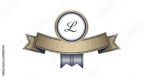 Elegant Ribbon Award Badge with Letter L Emblem