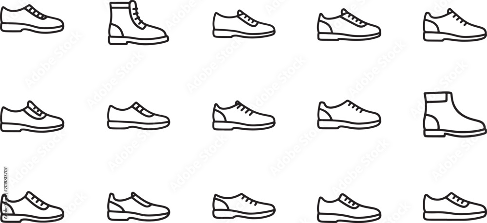 Obraz premium Black and white of various shoes, boots, and sandals