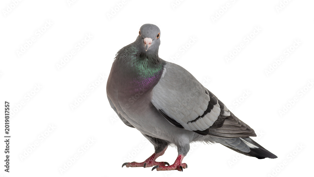 Obraz premium Gray pigeon with iridescent neck feathers, isolated on transparent background