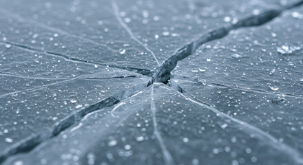 Ccracked ice surface forming abstract frozen texture against cold winter background