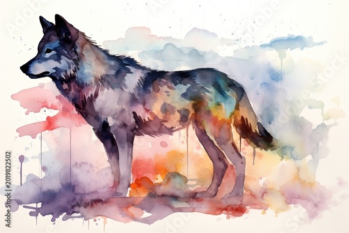 Watercolor Wolf Running – Dynamic Wildlife Painting Illustration