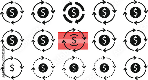 Bild auf Leinwand Money circulation icon collection with dollar currency exchange rotation arrows