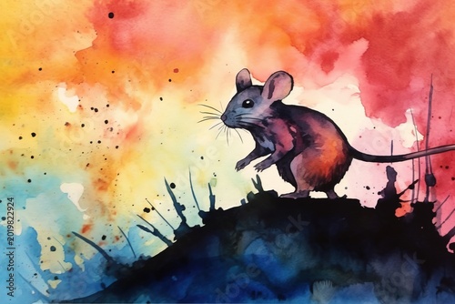 Watercolor Mouse Running – Cute Animal Painting Illustration